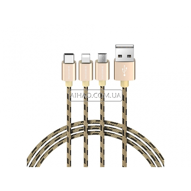 Кабель USB Borofone BX24 3in1 Type-C, Lightning, Micro-USB