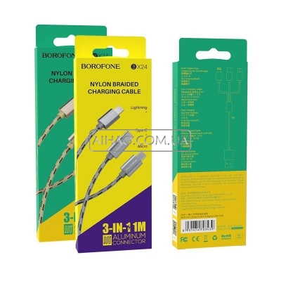 Кабель USB Borofone BX24 3in1 Type-C, Lightning, Micro-USB