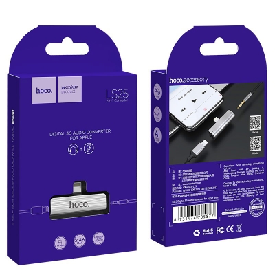 Переходник Hoco LS25 Lightning to 3,5 AUX silver