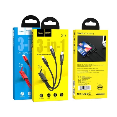 Кабель USB HOCO X14 3in1 Type-C, Lightning, Micro-USB