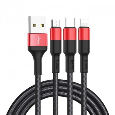 Кабель USB HOCO X26 3in1 Type-C, Lightning, Micro-USB