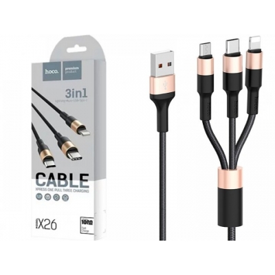 Кабель USB HOCO X26 3in1 Type-C, Lightning, Micro-USB